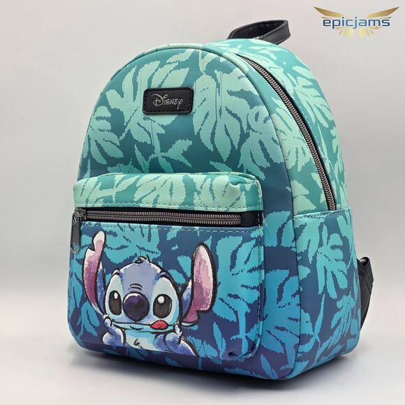Disney Lilo & Stitch Tropical Leaves Blue Mini Backpack Bag New - Picture 3 of 5